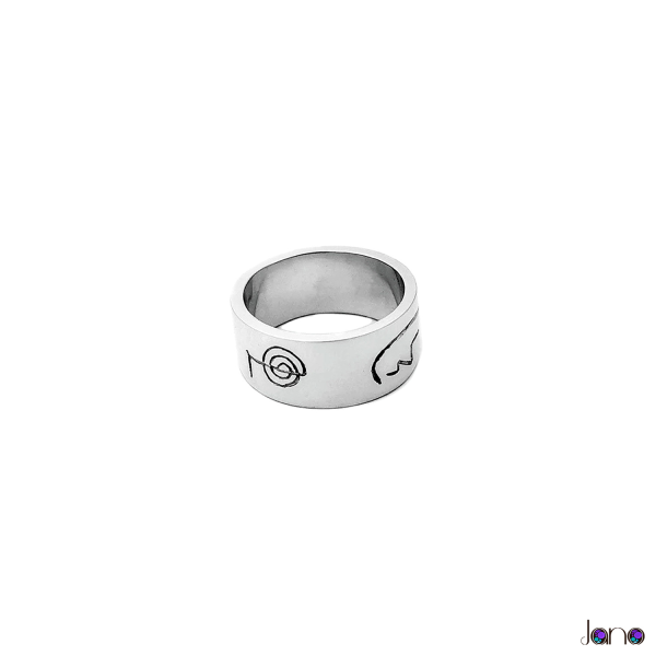 anillo con símbolos del reiki en plata 925
