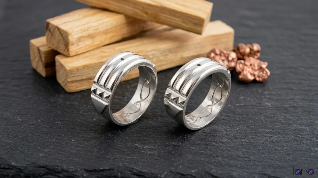 Anillo Atlante artesanal en plata y cobre de Jano Joyas, vista general.